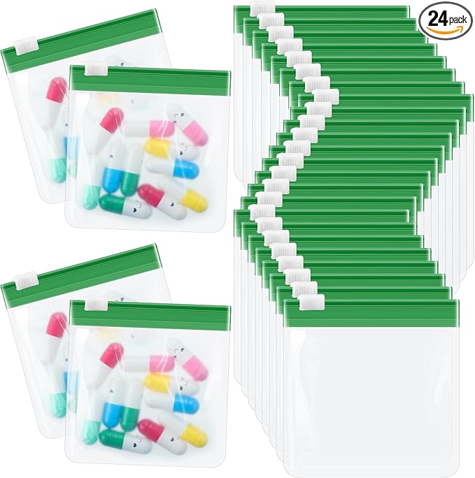 Handepo 24 Pieces Pill Pouch Bags Zippered Set Reusable Translucent Medicine Organizer Sealing Travel Plastic Bags with Slide Lock for Storage (Grass Green)
