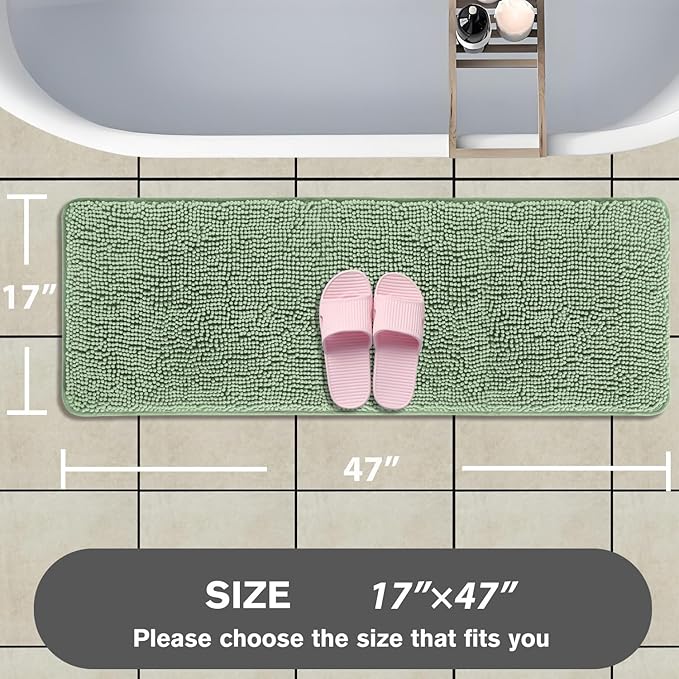 Bathroom Runner Rug 47 x 17 Inch – Long Bath Mat | Absorbent and Washable Thick Chenille Bath Rug Non-Slip Runner Rug for Bathroom, Shower, Sink(Sea Foam)