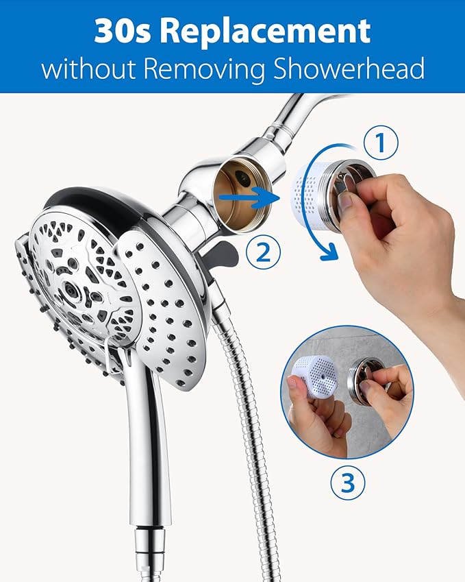 INAVAMZ 2-in-1 Filtered Shower Head with Handheld: Dual Shower Heads with Rain Shower & Handheld Shower Head, 10-Mode Detachable Shower Head with Massage Spray, Shower Trim Systems