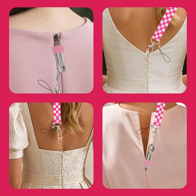 2pcs Back Zipper Pull Helper with Hooks, Single-Hand Zipper Assistant for Tight Dresses Boots Shoes Skirts Bags, Convenient Zip Puller Aid Tool for Alone Women Seniors Travelers & Long Nails (Pink)