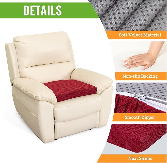 Recliner Cushions for Long Sitting Foam Seat Cushion Soft Tufted Layer for Elderly Seniors, Recliner Chair, Floor Pillow, Office Chair, Car, No Pressure on Thighs, 20X20X3 Inch - Knitted Wine