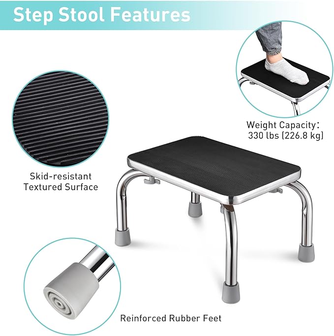 Yescom Raised Adjustable Toilet Seat with Steel Step Stool Bedside Commode for Elderly Seniors Disabled Handicapped
