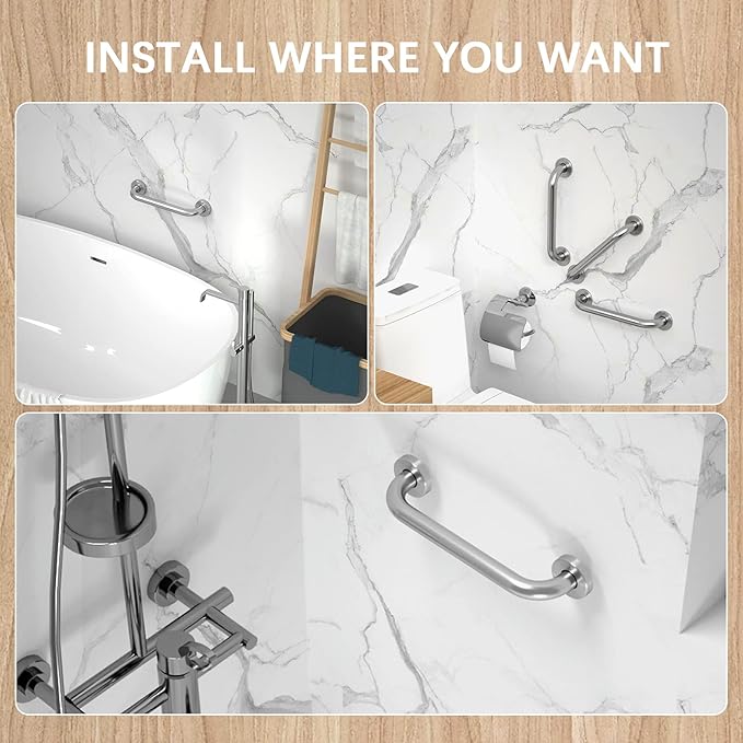 12 Inch Satin Brushed Nickel Shower Grab Bar - 1" Diameter, iMomwee Stainless Steel Bathroom Grab Bar Handle, Balance Bar for Shower and Wall, Safety Hand Rail Support, Handicap Elderly Assist Handle