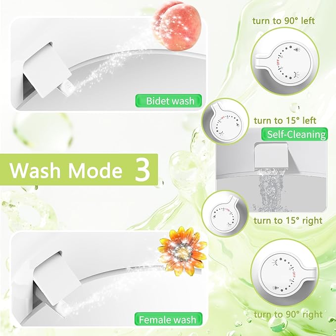 Aünsffer Raised Toilet Seat Bidet 2.91in, Elongated Bidet Toilet Seat, 3 Wash Mode, Soft Close & Quick Release, no Electric, Adjustable Anti-Slip Pad, Home/Commercial Use for Senior, 18.5inch, White