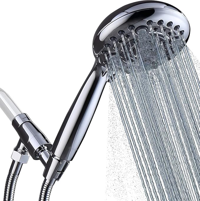 G-Promise Handheld Shower Head High Pressure 6 Spray Settings, Detachable Hand Held Showerhead 4.9 Inch Face with Extra Long Flexible Hose and Metal Adjustable Bracket