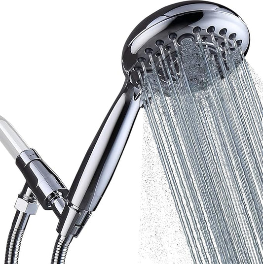 G-Promise Handheld Shower Head High Pressure 6 Spray Settings, Detachable Hand Held Showerhead 4.9 Inch Face with Extra Long Flexible Hose and Metal Adjustable Bracket