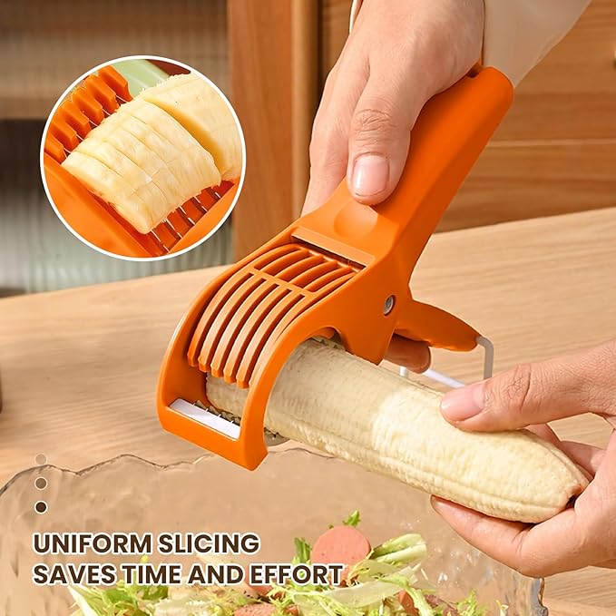 Banana Slicer, Efficient and Safe Banana Cutter for Even Slices, Multifunctional Hot Dog Cutter Slicer for Cucumber Fruit Salad (2, Orange)