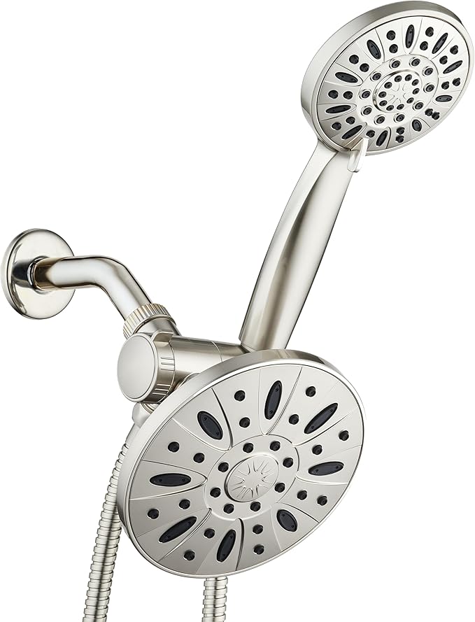AquaDance Premium High Pressure 3-Way Rainfall Combo Combines The Best of Both Worlds-Enjoy Luxurious Rain Showerhead and 6-Setting Hand Held Shower Separately or Together, Satin Nickel