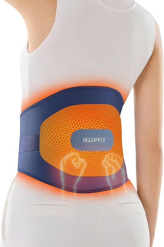 IKEEPFIT Portable Heating Pad for Back, Cordless Wearable Heat Belt with Massager for Lower Back Pain Relief, Battery Powered 8000 mAh Rechargeable, MAXwarm® 3.0, Gift for Women Men 90-310 lbs