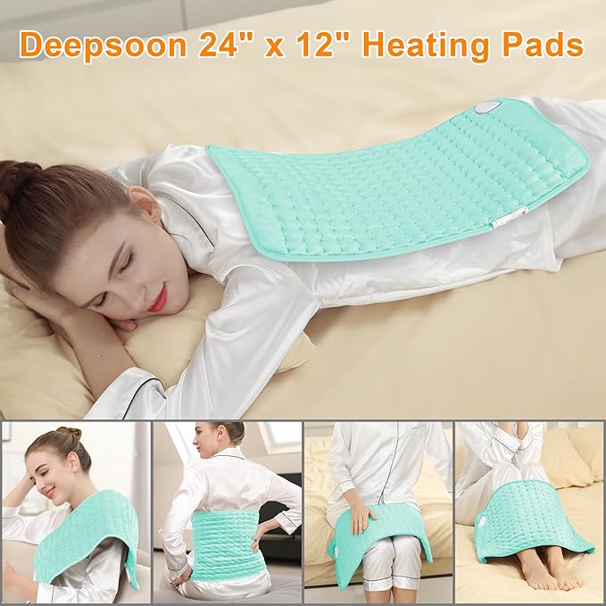 Deepsoon Heating Pad,Electric Heating Pads for Back,Neck,Moist Heating Pad for Abdomen Shoulder Knee Legs,Dry/Moist Heat&Auto Shut Off,Mother's Day Birthday for Men and Women,Light Green,24x12 Inch
