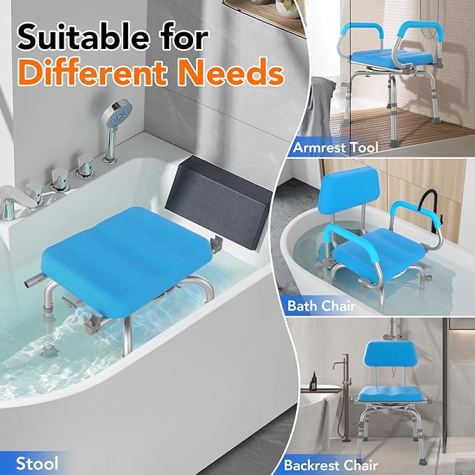FSA/HSA Eligible Vnsod 360° Swivel Shower Chair for Inside Shower, Bath Chair for Elderly and Disabled, Adjustable Height and Padded Shower Seat with Back & Arms, 330lbs Non-Slip Stool for Inside Tub