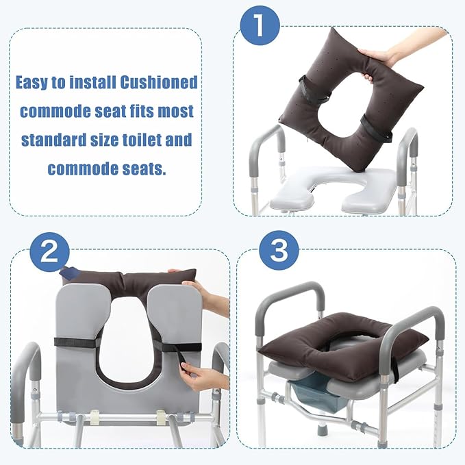Bedside Commode Cushion - Washable 16.5" X 16.5" Thick Pad PU Cover with Fixing Straps for Commode Chair,Portable Toilet Seat Cushion for Seniors Raz Shower Chair Seat,Blue