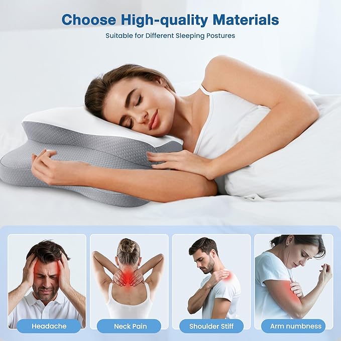 Cervical Pillow for Neck Pain Relief, Cooling Contour Memory Foam Pillows Support Odorless Ergonomic Neck Pillow Adjustable Orthopedic Bed Pillow for Side Back Stomach Sleeper,Snow