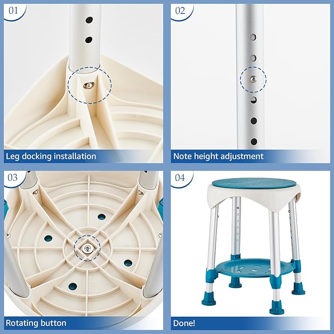 Shower Stool Chair for Inside Shower, Small Corner Plastic Stool for Shower 300 Lb,360° Swivel Bath Shower Seat for Seniors Adults Sitting, Adjustable Bathtub Stool with Storage Tray