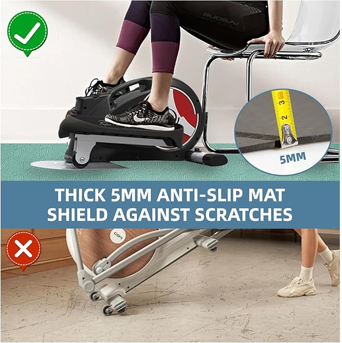 Non-Slip Workout Mat for Under Desk Ellipticals,Thicker & Quieter,23.6x17.7x0.2",Suitable for Ellipse Leg Exerciser, Foot & Leg Pedal Exerciser for Seniors Fitness, Floor Protection,Enhanced Stability