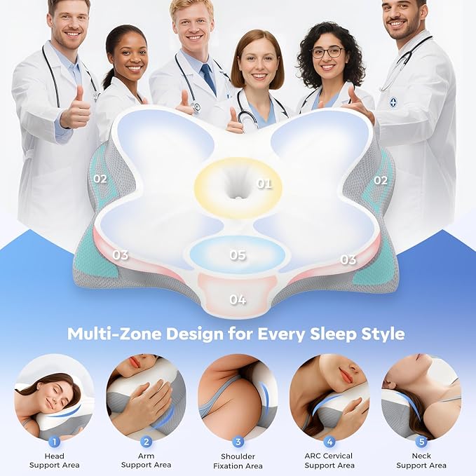 Cervical Neck Pillow, Ergonomic Memory Foam Pillows with Breathable Pillowcase, Adjustable Contour Neck Support Pillow for All Positions