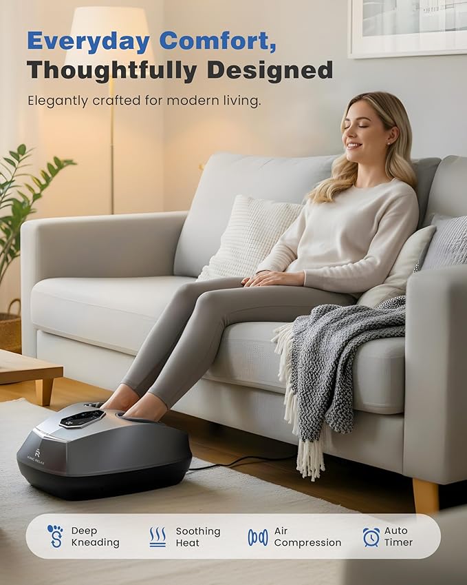 KING RELAX Shiatsu Foot Massager with Heat, 2026 Upgraded Deep Kneading & Squeeze Massage for Plantar Fasciitis, Modern Sculpted Design, Fits Up to Size 14, FSA Eligible HSA Store, Mothers Day Gifts