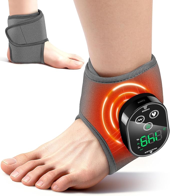 Cordless Ankle Massager for Pain Relief, Heated Ankle Massager, Foot Massager for Neuropathy, Ankle Heating Pad, Foot Heating Pad, Heated Foot Massager, Single One, Grey