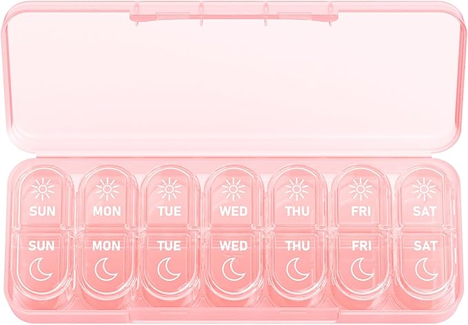 Daviky Weekly Pill Organizer 2 Times a Day, 7-Day AM PM Medicine Case, Travel-Friendly Pill Box for Fish Oils, Vitamins & Supplements