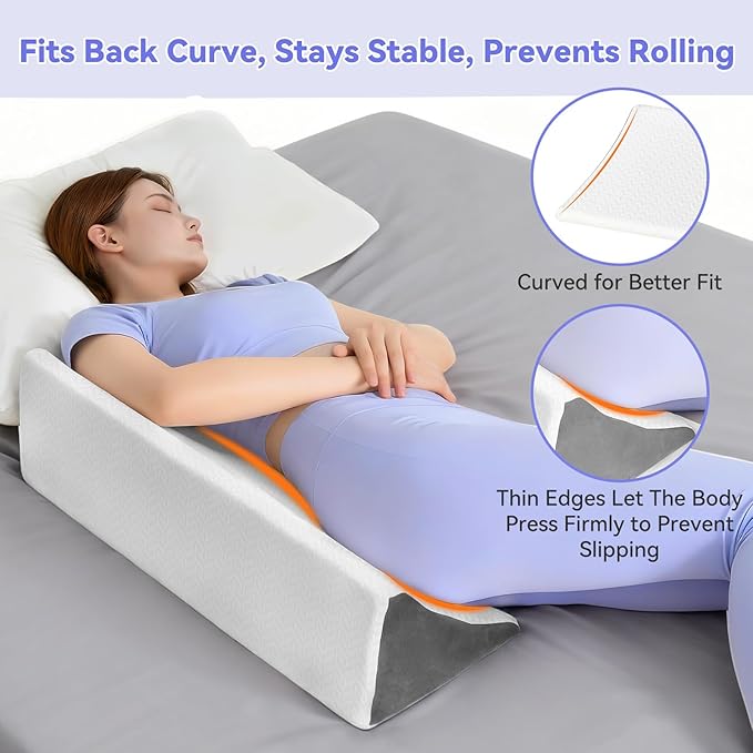 Vekkia Wedge Pillow for Side Sleeping, Ergonomic Back Support Pillow with High-Density Foam for Pregnancy Support, Back Pain, Preventing Bedsores, Surgery Recovery, Removable Cover, White/Gray