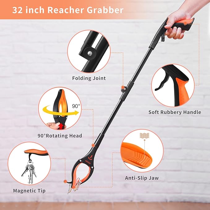 Kekoy 7 In 1 Hip Kit, Knee Back Surgery Hip Replacement Recovery Kit With 32" Grabber Reacher Tool,Sock Aid Device for Seniors,Shoe Horn Long Handle & Dressing Stick,Leg Lifter,Bath Sponge,Storage Bag