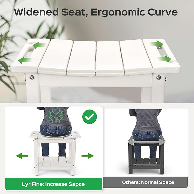 LyriFine Shower Chair for Inside Shower, 18.5 Inch HDPE Waterproof Shower Stool, Shower Chair with Shower Head Holder, 350LBS Sturdy Shower Bench for Elderly Seniors Shaving Legs, White