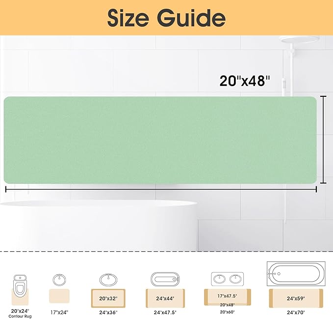 ACCUMTEK Non Slip Bath Mat, Thin Bathroom Rugs Fit Under Door, Quick Dry Bath Mats, Machine Washable Bath Rugs for Bathroom, Bathtub & Kitchen, Bathtub, Sage Green/Solid/48 x20