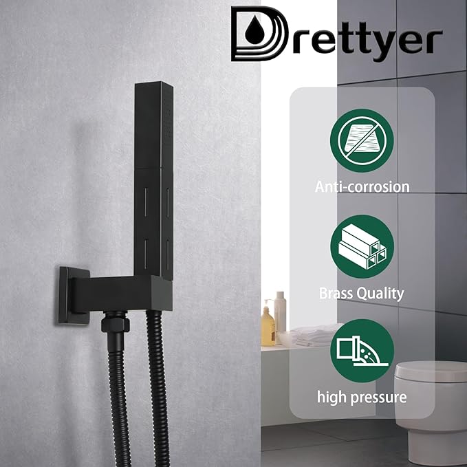 Matte Black Brass 2 in 1 Function Handheld Shower Sprayer Head with 59" Long Flexible Hose Attachment and Adjustable Shower Wand Holder