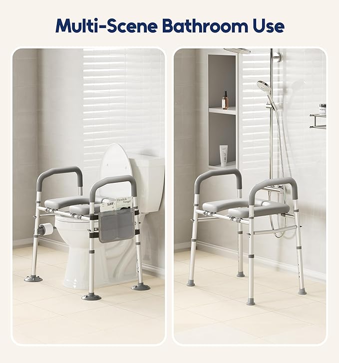 Bluelog Toilet Seat Risers for Seniors, 6 Width & 7 Height Adjustable Raised Toilet Seat with Handles, Elevated Toilet Seat for Elderly, Handicap, Heavy Duty 400lbs Build, Fit Any Toilet, Grey