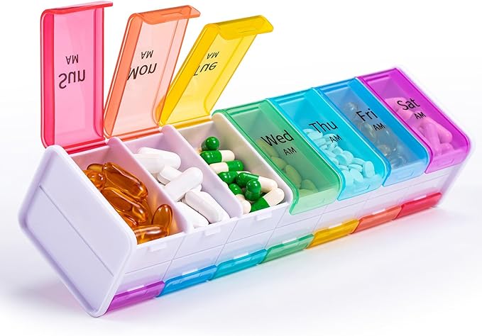Daviky Extra Large Weekly Pill Organizer 2 Times a Day, XXL Pill Box 7 Day with AM PM Large Compartments, BPA-Free Daily Medicine Case, Jumbo Pill Holder for Fish Oils, Vitamins & Supplements（White）