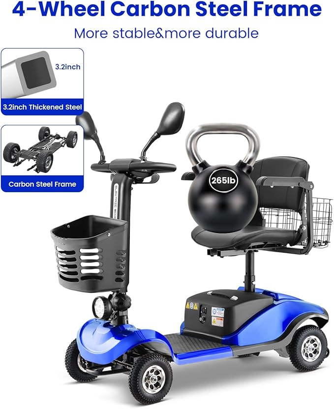 4 Wheel Electric Power Mobility Scooter for Adults, Electric Scooter for Seniors Folding Mobility Scooter -Max Speed 5 Mph,15 Miles Long Travel Range