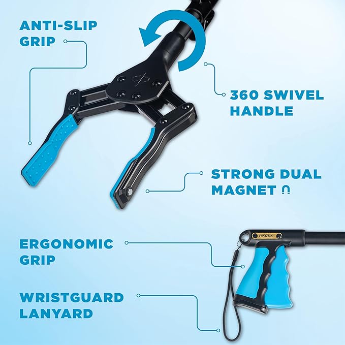 36 Inch Folding Grabber Reacher Tool - Heavy Duty Trash Picker Upper & Post Surgery Recovery Mobility Aid for Seniors - Strong Blue Gripper with Magnetic Tip, Long Reaching Stick