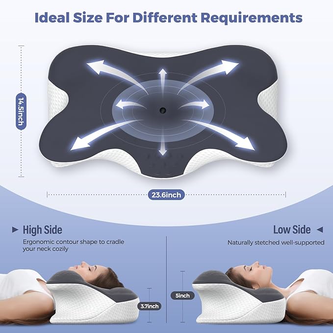 Cervical Neck Pillow for Pain Relief, Ergonomic Neck Pillow for Sleeping, Contour Orthopedic Side Sleeper Pillow for Back Stomach Sleepers Bed Pillow with Pillowcase