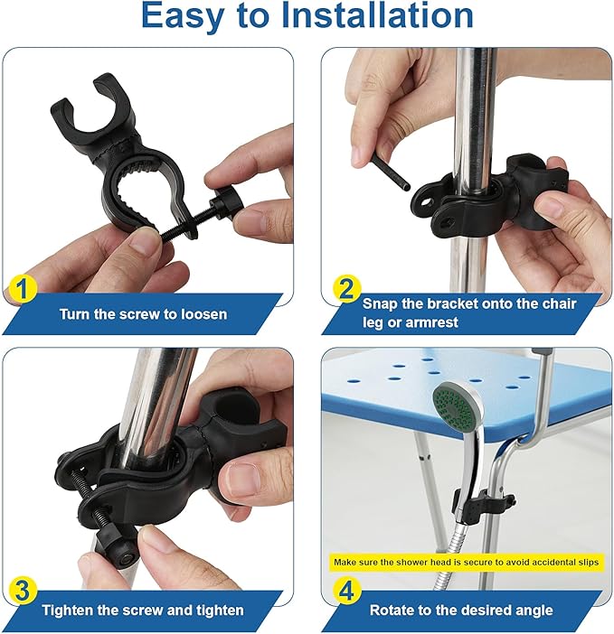 Plus tard Elderly Bath Chair Handheld Shower Head Holder Attachment for Shower Chair(2Pcs), Shower Head Shower Holder Fit for Bath Seat, Shower Aids Portable Bath Seat Shower Bench Stand