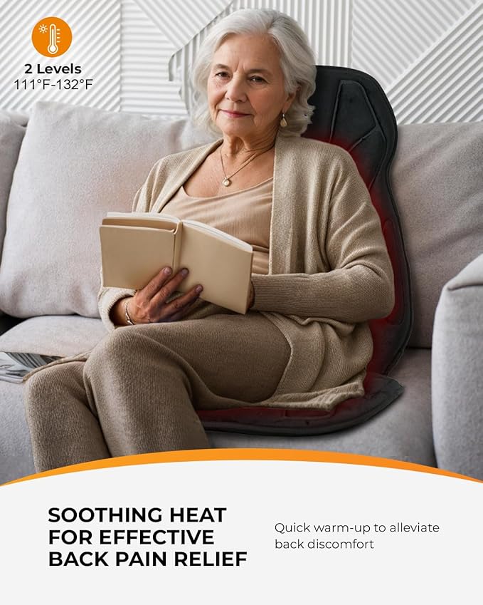 CooCoCo Back Massager with Heat, 8 Vibrating Motors Back Massager for Pain Relief Deep Tissue, Massage Chair Pad, Chair Massage Pad for Office Home, 2 Heaitng Levels, Gifts for Women Mom Mothers Wife