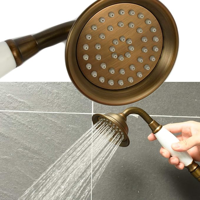 ENGA Vintage Hand-held Shower Rain Sprayer Telephone Shaped Ceramic Shower Head with 59 Inch Hose for Bathroom (Retro Bronze)