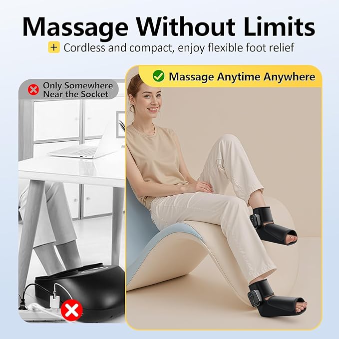 Comfytemp Portable Air Compression Foot Massager with Heat, FSA Eligible HSA, Cordless Foot and Ankle Compression Boots for Circulation and Pain Relief, Ideal for Mom Dad Seniors (Fit Size 6 to 10)