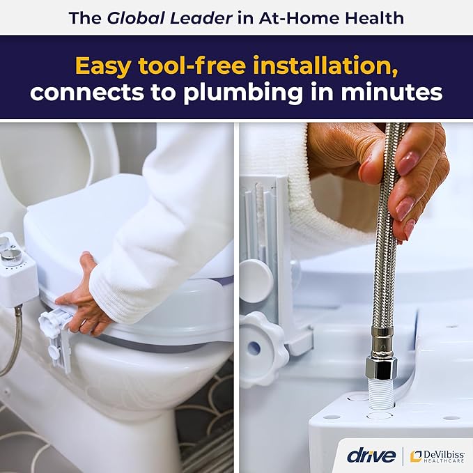 Drive Medical PreserveTech Raised Toilet Seat with Bidet (Ambient Water) Toilet Seat Riser, Elevated Toilet Seats for Seniors and Adults, Toilet Seat Bidet, Toilet Seat Elevator with Bidet Sprayer