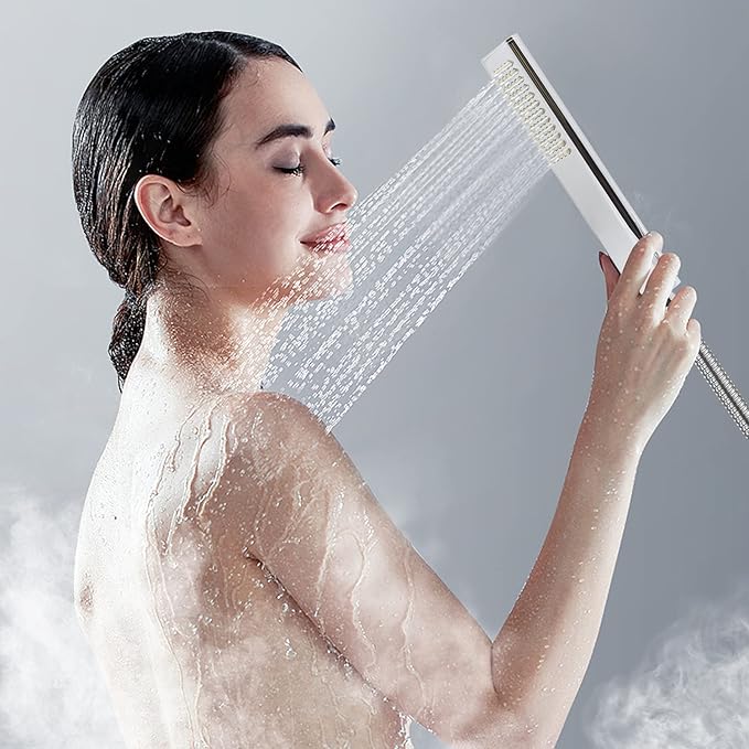 Solid Brass Handheld Shower Head Arc Design High Pressure Polished Chrome Hand Shower Wand with Adjustable Supply Elbow Wall Connector Shower Holder and 59″ Stainless Steel Hose Set
