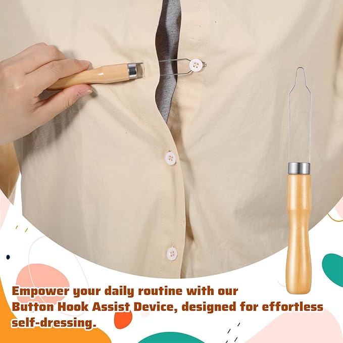 4 Pack Button Assist Device Helper Tool, Easy One Handed Button Hook One Handed with Easy-Grip Wooden for Clothing Shirts Wedding Dresses Pant Elderly Seniors Limited Dexterity