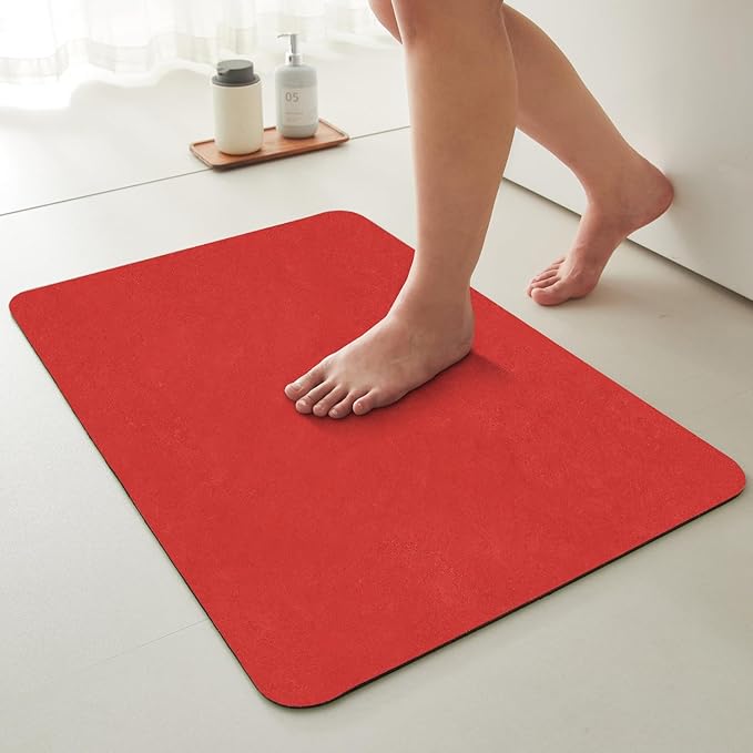 TYUU Christmas Bath Mat, Red Bathroom Rugs Non Slip Washable Thin Absorbent Bath Mat Fits Under Door Bathroom Floor Mat Perfect for Bath, Shower, or Sink 36"x48" Red