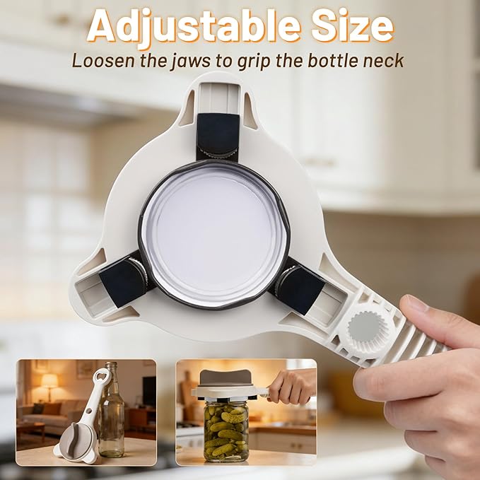 Jar Opener for Seniors Weak Hands, Adjustable Can Jar Lid Bottle Opener Stainless Steel, Non Slip Grip Easy Open Kitchen Utensils Gadget Accessories