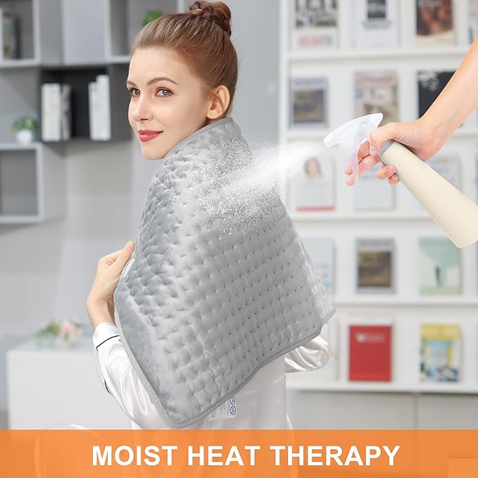 Deepsoon Heating Pad,Electric Heating Pads for Back,Neck,Moist Heating Pad for Abdomen Shoulder Knee Legs,Dry/Moist Heat&Auto Shut Off,Mother's Day Birthday for Men and Women,Light Gray,33x17 Inch