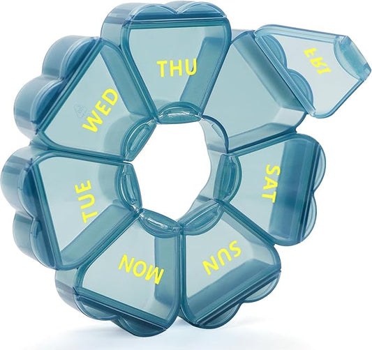 Pill Organizer Weekly - Cute Medicine Pill Organizer 7 Day, Large Daily Pill Box for Travel, SHIJOINYU Pill Dispenser Case 1 Time a Day for Medication/Supplement/Fish Oil (Blue)