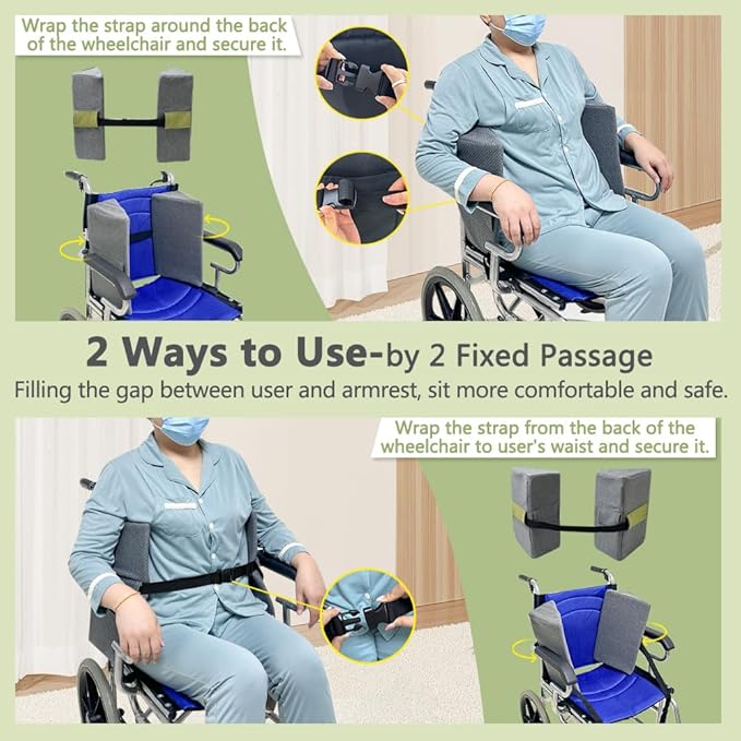 KAAMOS Lateral Support for Wheelchair Side Guards Wheelchair Lateral Support Cushion Posture Foam Wedge Pillows Contoured Wheelchair Cushion Side Padding for Seniors Better Posture with Strap