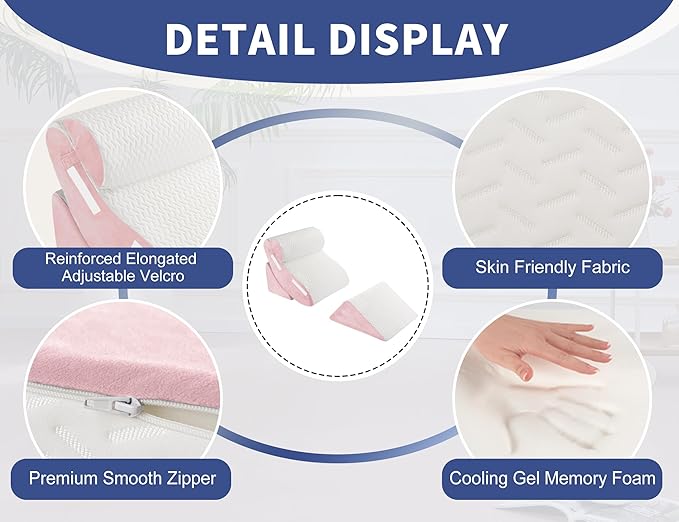 WSOFRLAC 4PC Geriatric Wedge Pillow System - Elderly Bed Wedges for Sitting/Sleeping, Post Surgery Body Positioner with Non-Slip Base (Ideal for Seniors & Pregnancy), White Pink