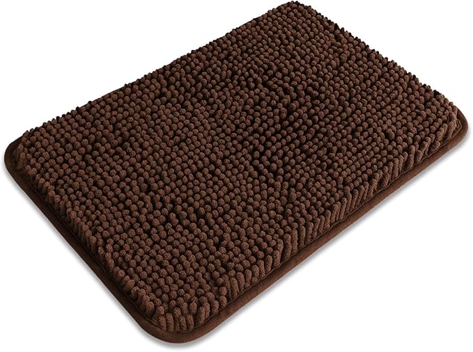 Small Bathroom Rug 12"x18" – Washable and Absorbent Bath Mat, Non Slip, Thick Soft Chenille Bath Rugs for Bathroom, Shower, Sink, Dog mat(Brown)