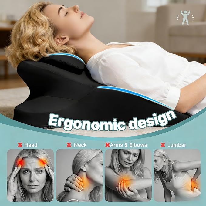 MOLERFO Ergonomic 27° Memory Foam Wedge Pillow for Back and Shoulder Support, Reduces Arm Pressure, Comfortable Support Cushion for Lounging, Reading, Watching TV, and Relaxation (Black)