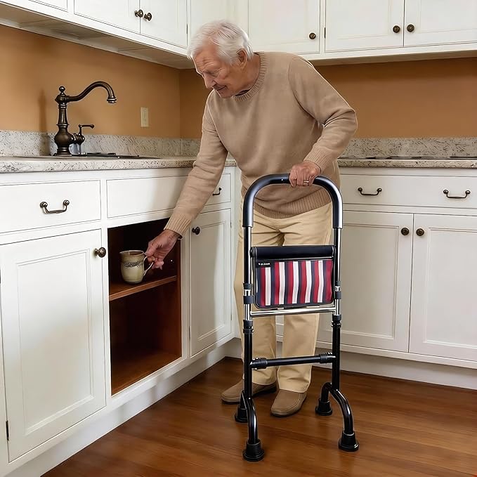 Stand Assist Aid for Elderly; Toilet Assist Rails for Tight Bathroom; Quad Canes for Seniors; Mobility Aids for Short Indoor Movements; Height Adjustable to 36 inches; Weight 5lbs Bear 350lbs
