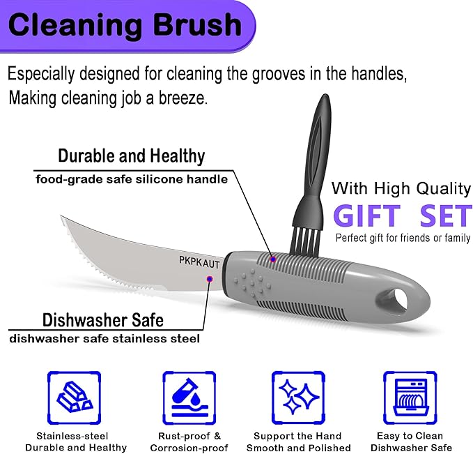 Weighted Parkinsons Utensils for Hand Tremors, Weighted Silverware for Parkinsons Patients Arthritic Hands, Built Up Utensils for Adults, Adaptive Eating Utensils for Disabled People Elderly